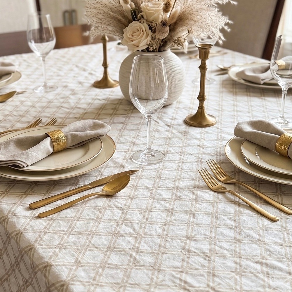 Threshold Lattice Tablecloth Beige 60x84 Rectangular 100% Cotton Target Fall